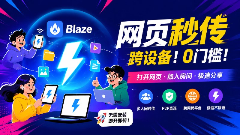 网页版文件传输小工具标签：#文件传输 #浏览器Blaze• 网页端文件快传神器，浏览器打开即用，零门槛跨设备分享• 房间码一键拉好友，多端同时互传，大小文件通吃不挑格式• WebTorrent点对点传输，Docker一键部署，开源免费随便用在线网站        项目地址TG小树屋 @xiaoshuwu