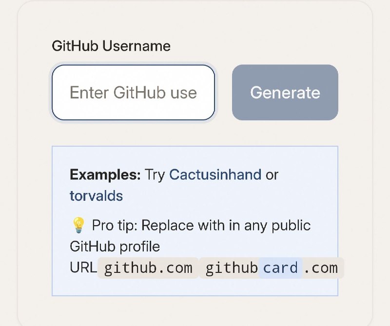GitHub Card 一个免费工具，可以生成漂亮且可分享的卡片，用于你的 GitHub 个人资料和仓库