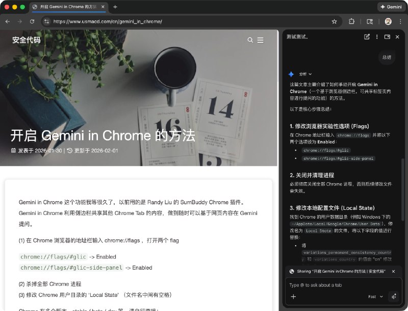 开启 Gemini in Chrome 的方法
